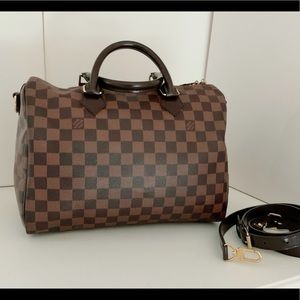 Authentic Louis Vuitton Speedy Bandolier 30 Damier Ebene